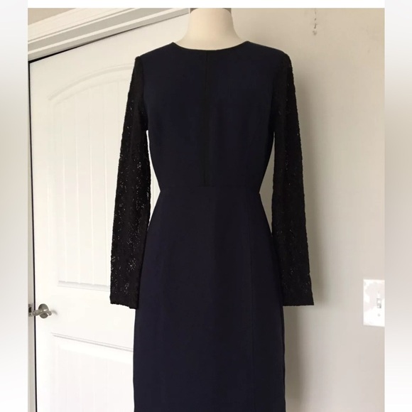 Rebecca Taylor Navy and Black Lace Sleeve Sheath Dress - Picture 3 of 7